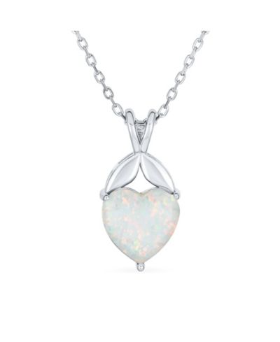Bling Jewelry White Created Opal Heart Pendant Necklace in .925 Sterling Silver