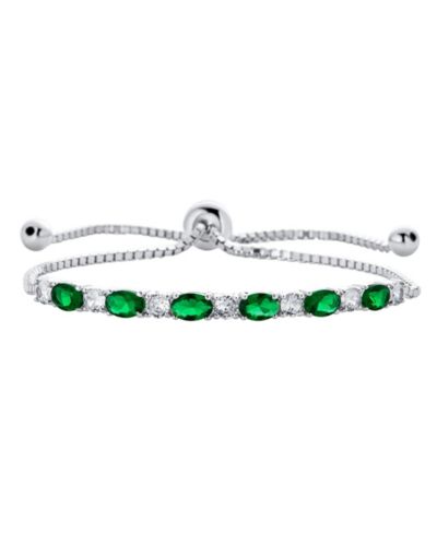 Bling Jewelry 6CT Cubic Zirconia Oval Emerald Green CZ Alternating Bolo Slide Tennis Bracelet Adjustable