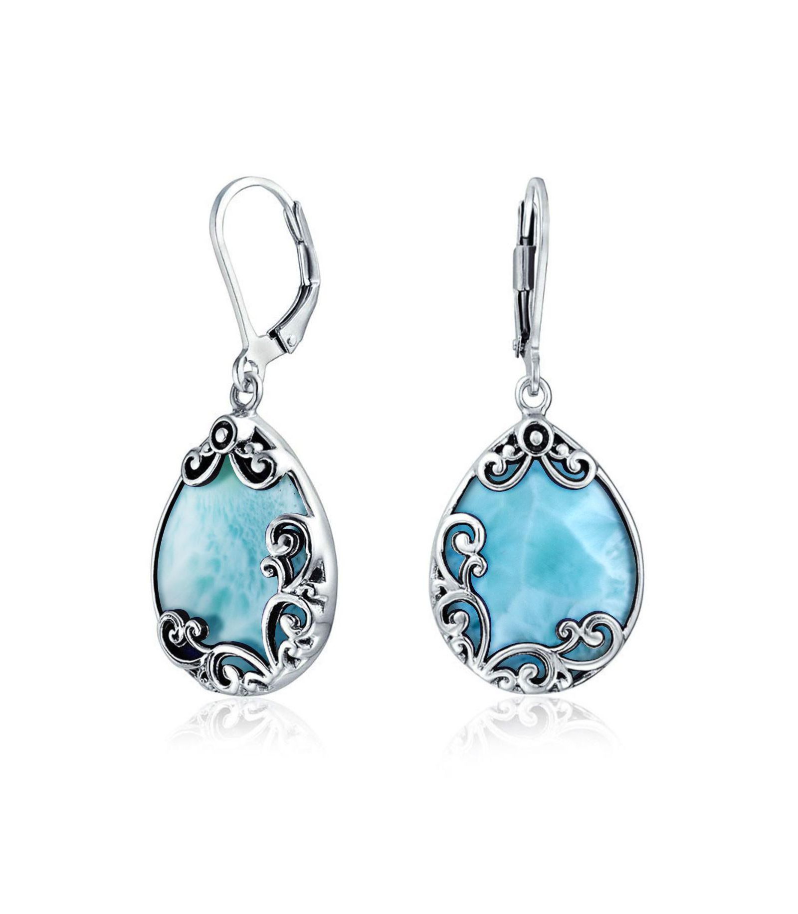 Bling Jewelry Blue Larimar Teardrop Dangle Earrings in Sterling Silver