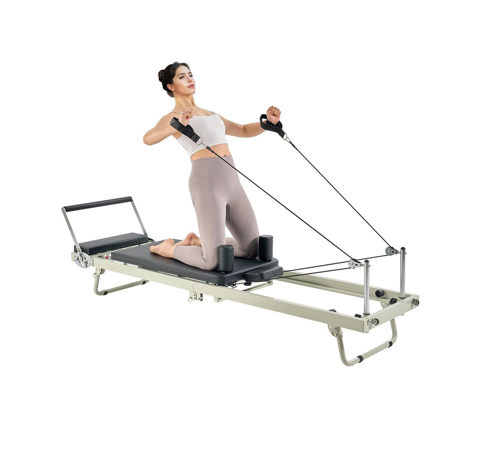 Mecale Foldable Pilates Reformer, Dual-Resistance Spring and Cord Reformer for Home Pilates Training