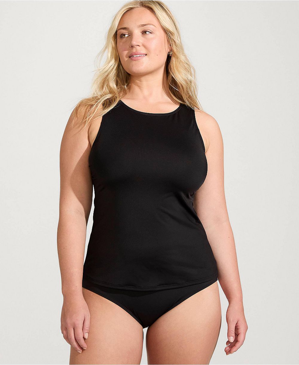 Lands' End Women's Plus Size Long High Neck UPF 50 Modest Tankini Swimsuit Top