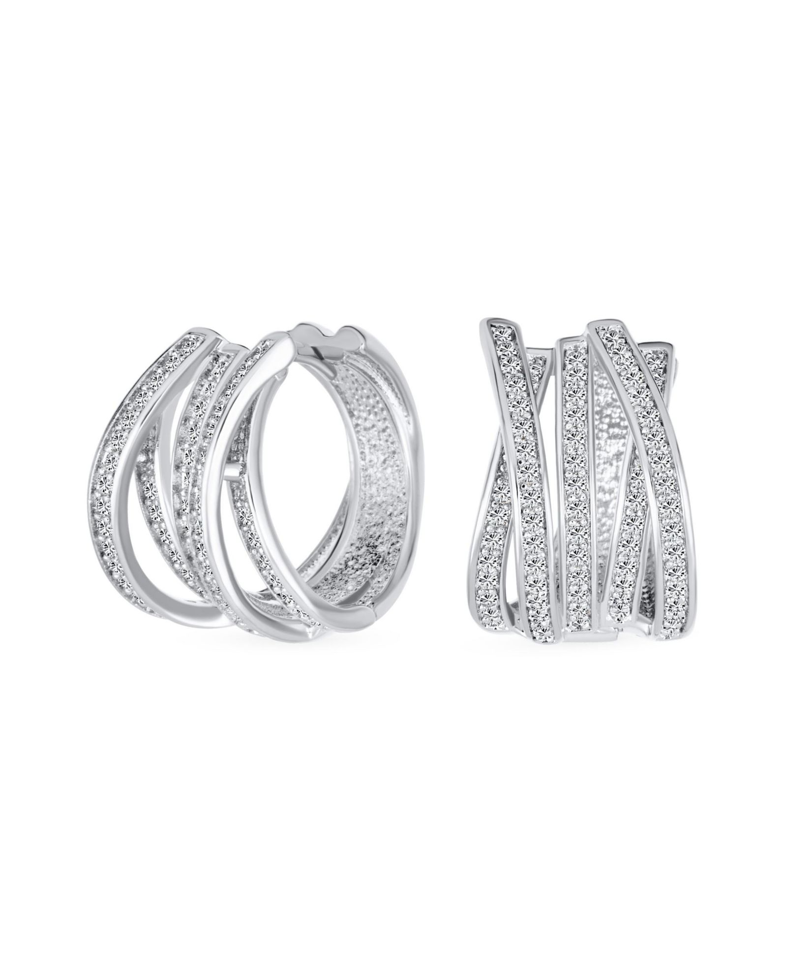 Серьги-кольца Bling Jewelry Elegant Micro Pave CZ Criss Cross Huggie Gold Plated