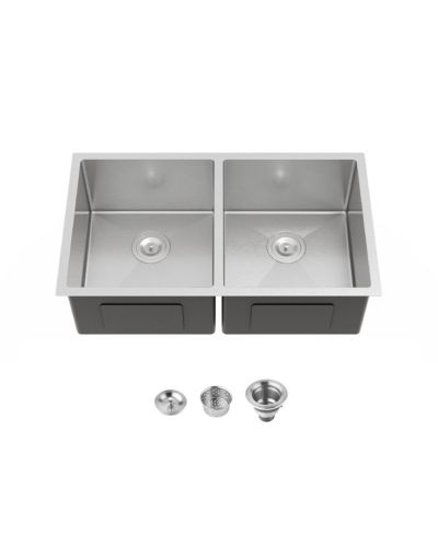 flynama 33x19inch Double Bowl Kitchen Sink Undermount Stainless Steel Brushed Finish Handmade