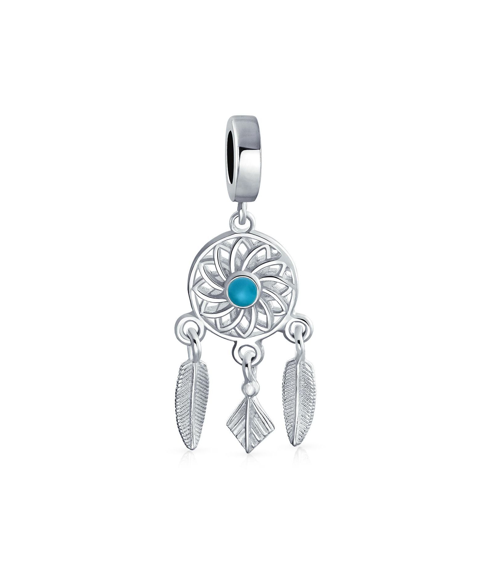 Bling Jewelry Native American Dream Catcher Feather Dangle Charm Bead Silver For Bracelet