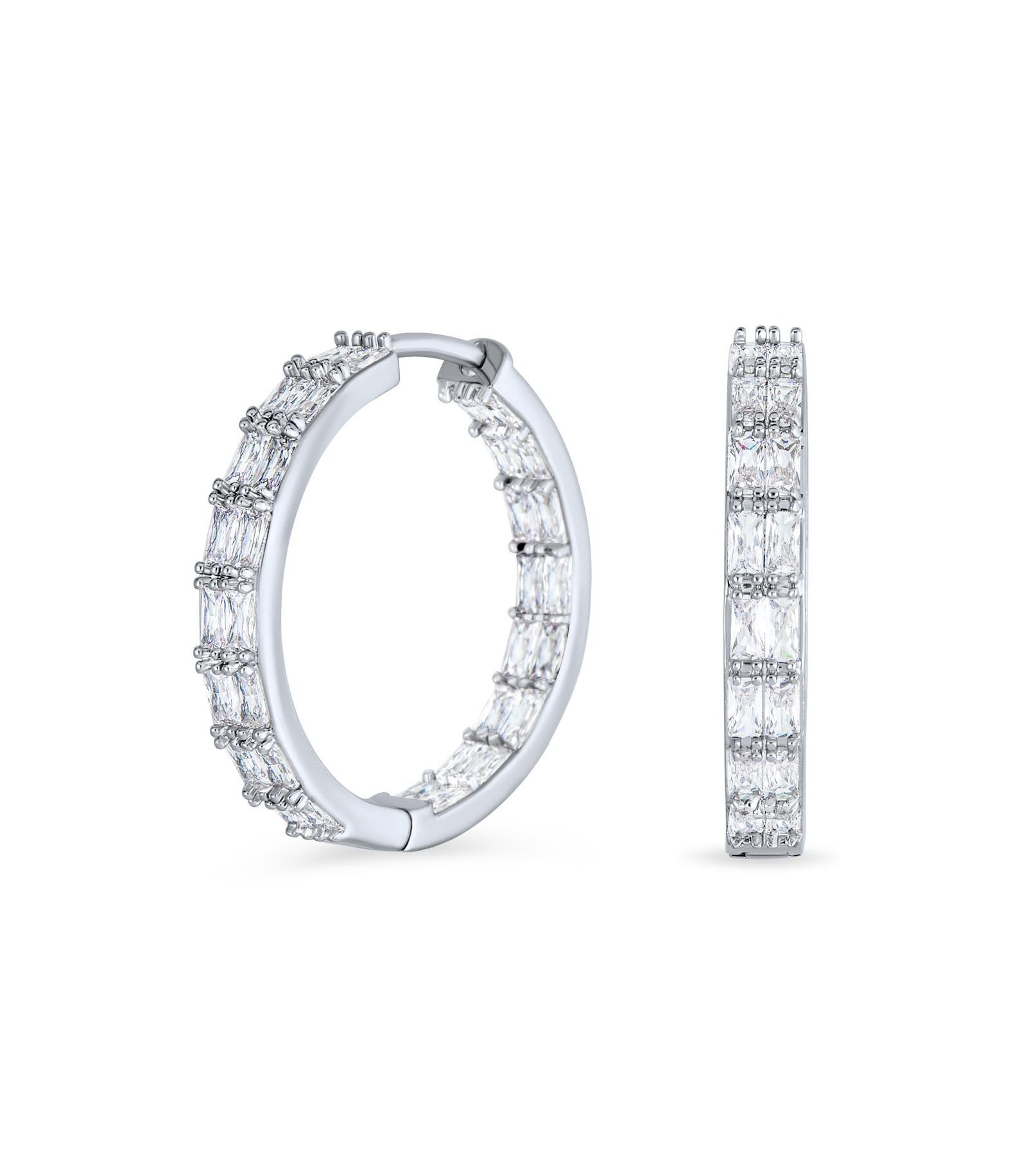 Серьги-кольца Bling Jewelry Princess Cut Cubic Zirconia Milgrain Edge Inside Out Silver Plated