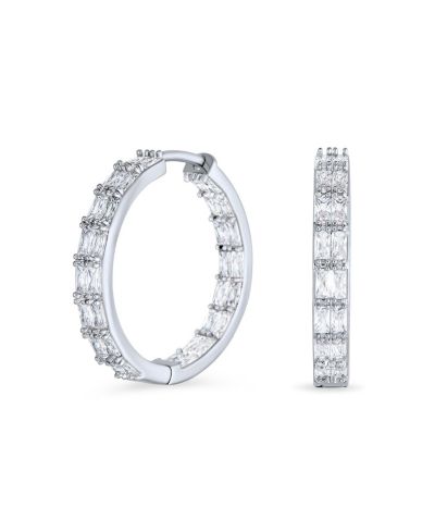 Bling Jewelry Princess Cut Cubic Zirconia Milgrain Edge Inside Out Hoop Earrings Silver Plated