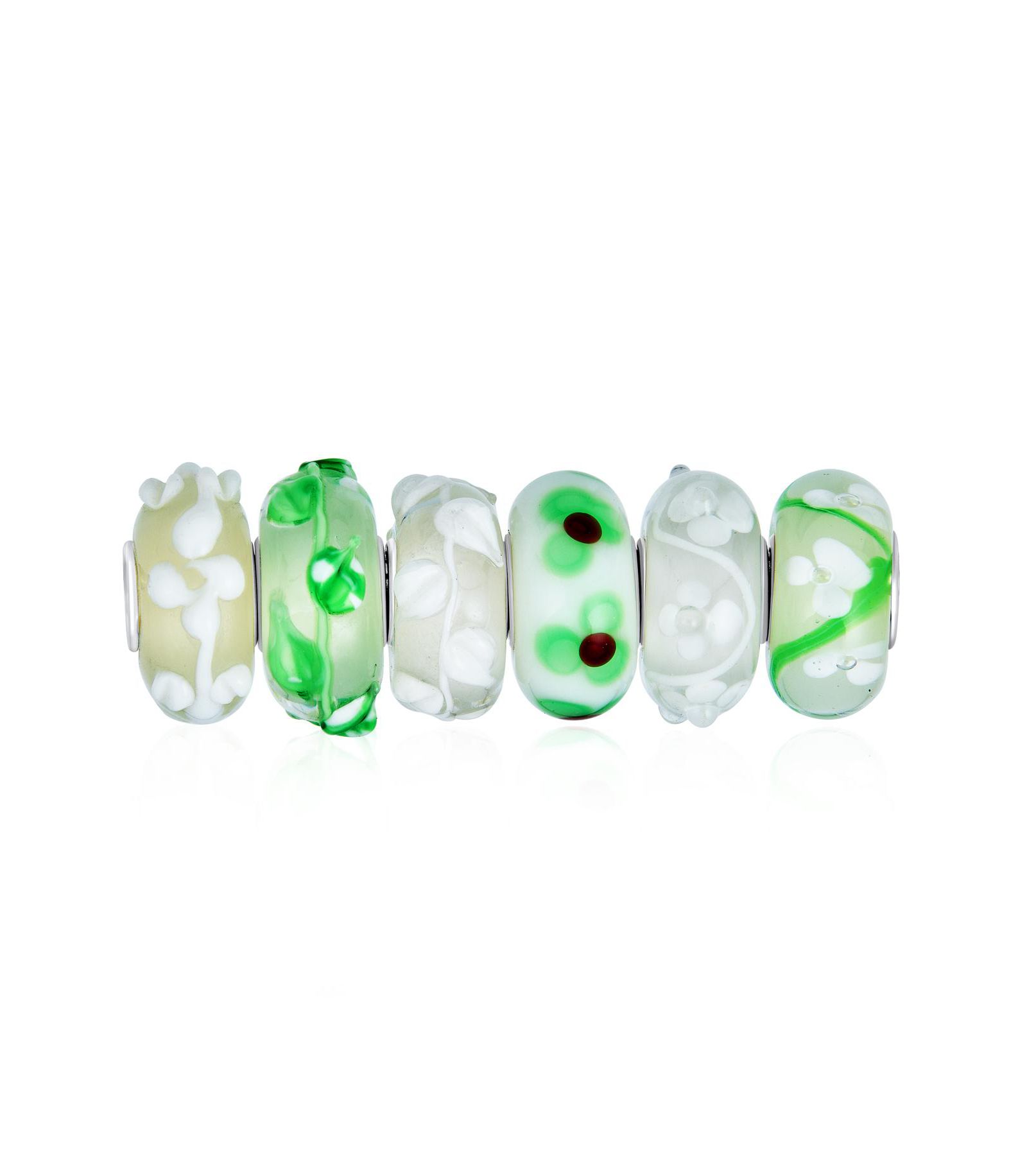 Бусины Bling Jewelry Mixed Set Green and White Glass Charm для браслетов