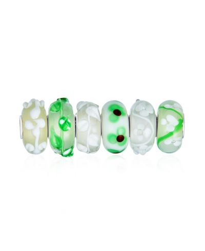 Бусины Bling Jewelry Mixed Set Green and White Glass Charm для браслетов