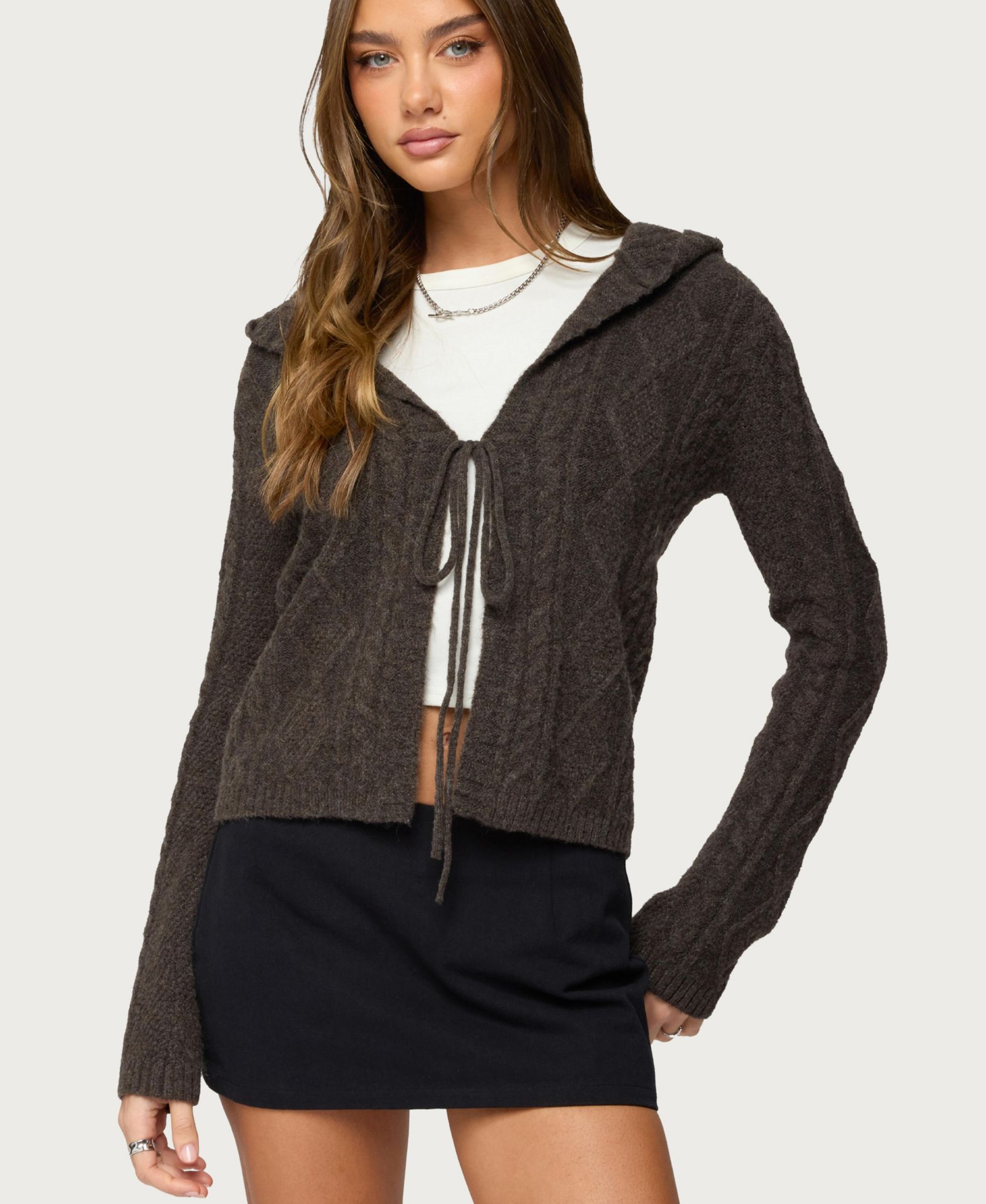 Женский кардиган Edikted Jayla Hooded Cable Knit