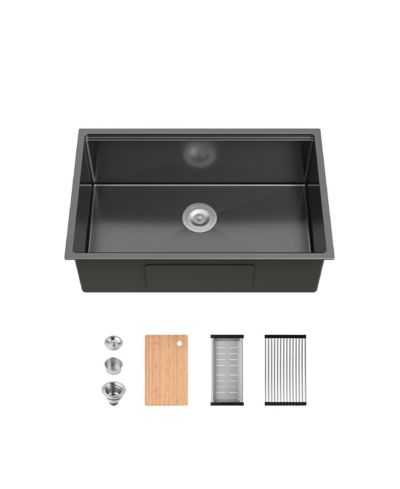 Кухонная мойка flynama 30inch Undermount Single Bowl Black 304 Stainless Steel с разделочной доской и дуршлагом