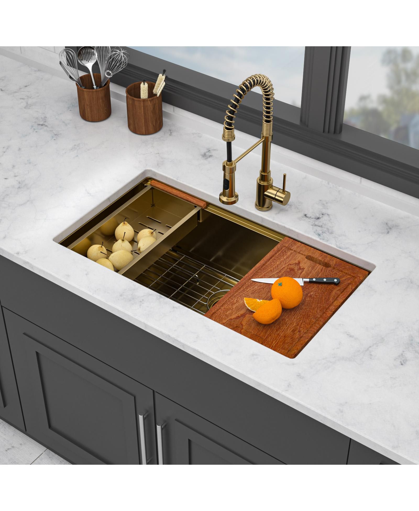 flynama Stainless Steel Undermount Single Bowl Workstation Kitchen Sink with Full Accessories