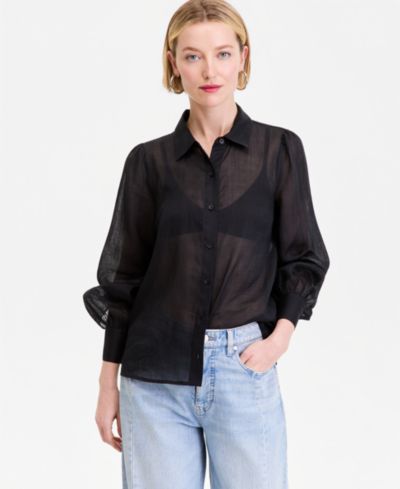 I.N.C. International Concepts Women's Puffed-Sleeve Blouse, Macy's Exclusive
