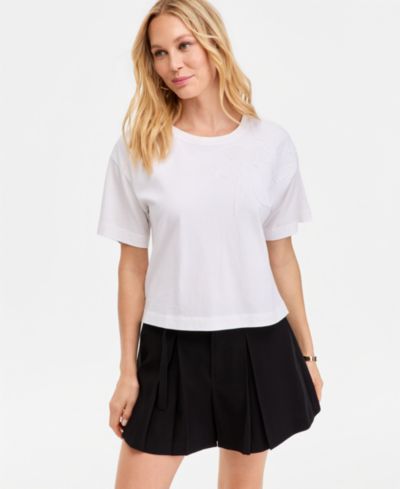 I.N.C. International Concepts Women's Floral Embroidery Short Sleeve T-Shirt, Macy's Exclusive