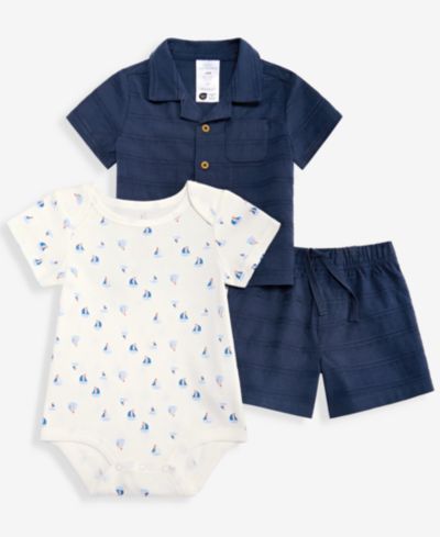 First Impressions Детский набор: хлопковая рубашка, боди и шорты, 3-Piece Set