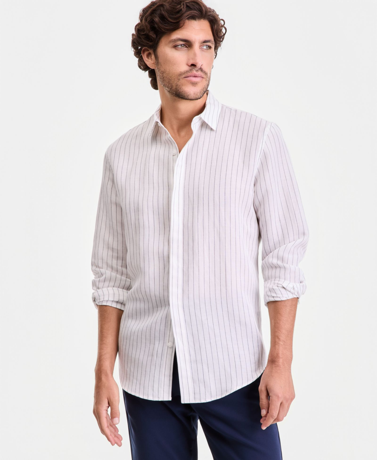 Alfani Men's Long-Sleeve Linen-Blend Striped Button-Up Shirt, Macy's Exclusive