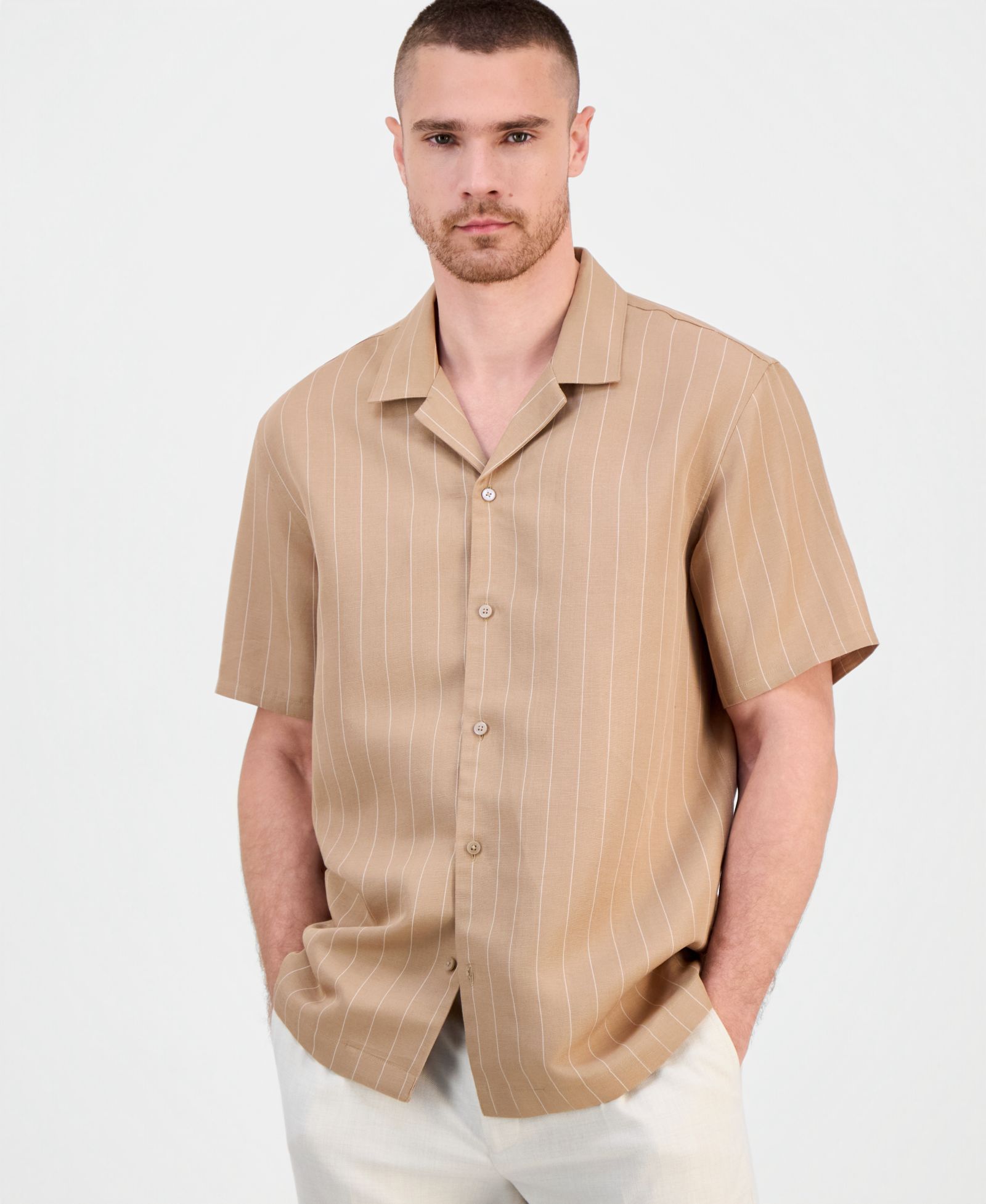 Мужская рубашка Alfani Short-Sleeve Linen-Blend