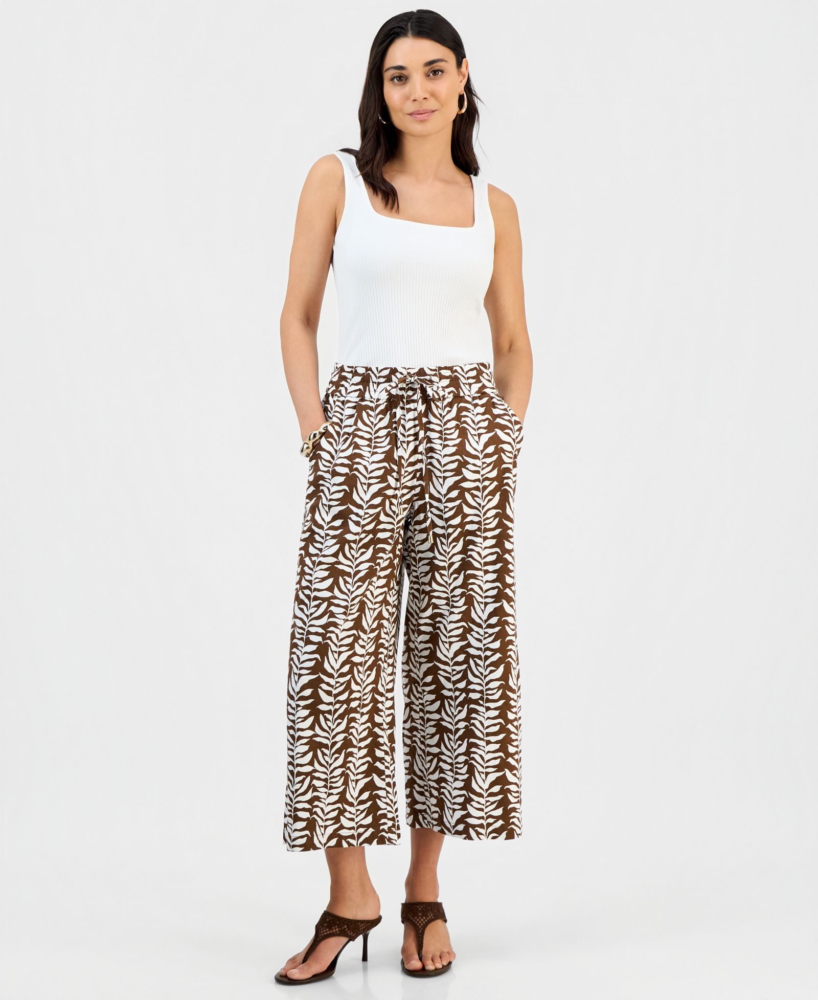 I.N.C. International Concepts Petite Printed Linen High-Rise Wide-Leg Pants, Macy's Exclusive
