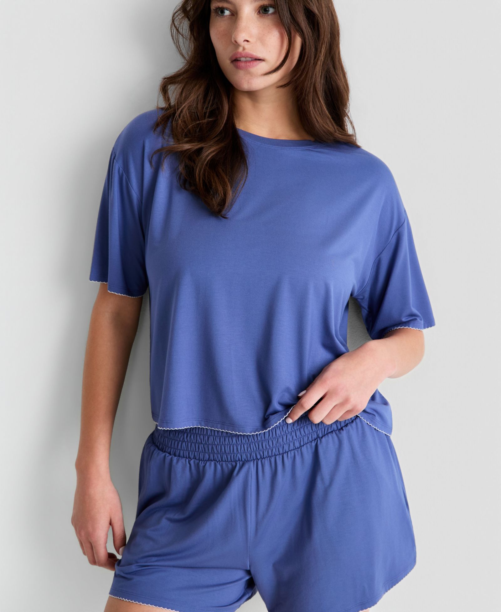 State of Day Women's Solid Short-Sleeve Picot Stitch Set, Macy's Exclusive