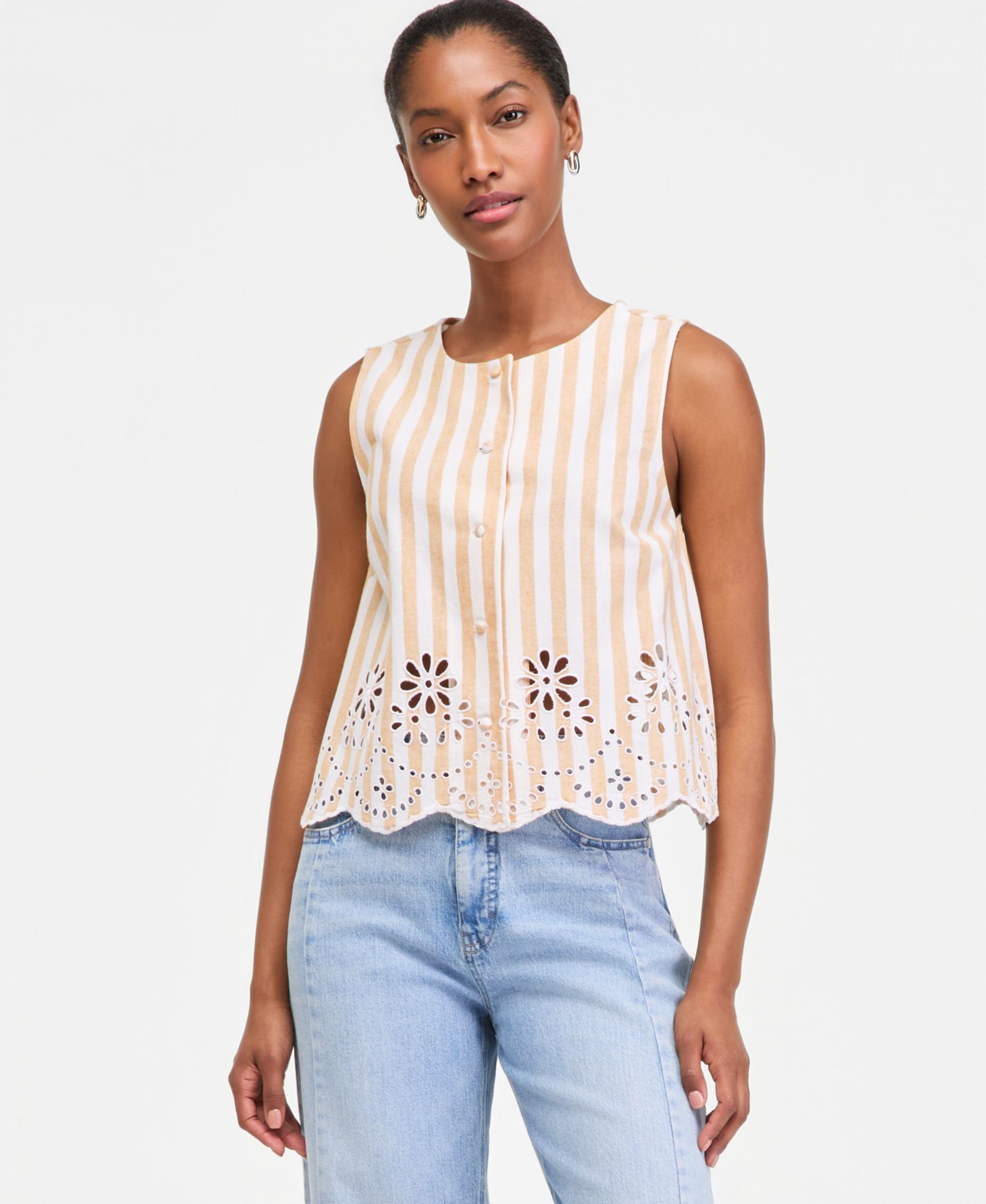 On 34th Women's Verano Stripe Linen-Blend Eyelet Vest, Macy's Exclusive