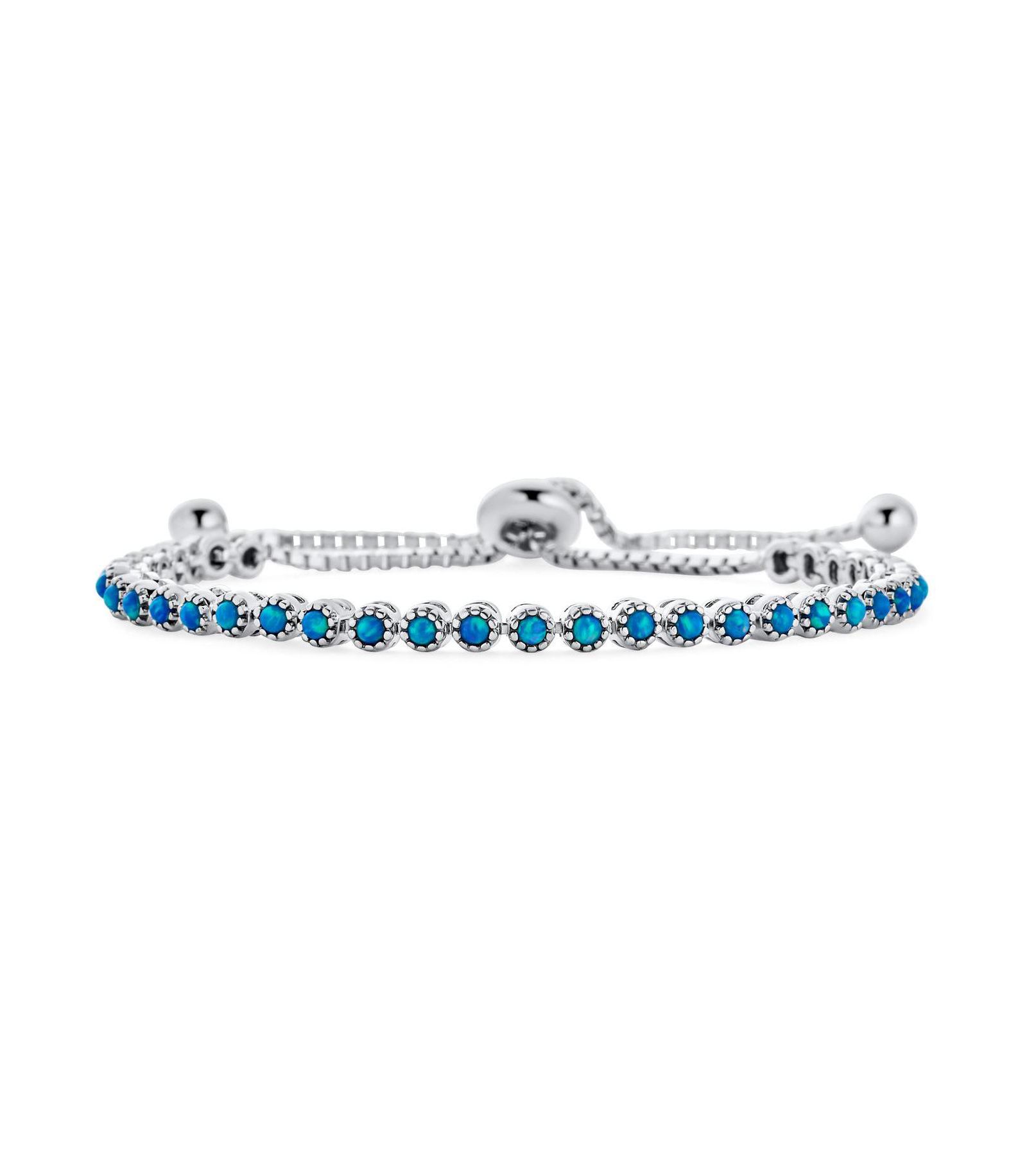 Bling Jewelry Milgrain Bezel Created Opal Tennis Bolo Bracelet 14K Gold Plated .925 Sterling Silver