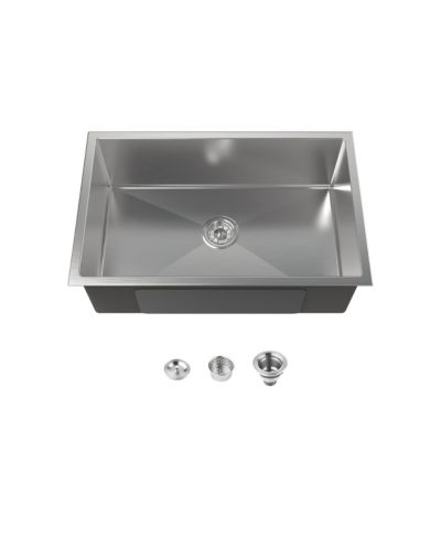 flynama 30inch Drop In Undermount Single Bowl Brushed Nickel 304 Stainless Steel Kitchen Sink LS SSBR05 with US Standard Drain and Hook