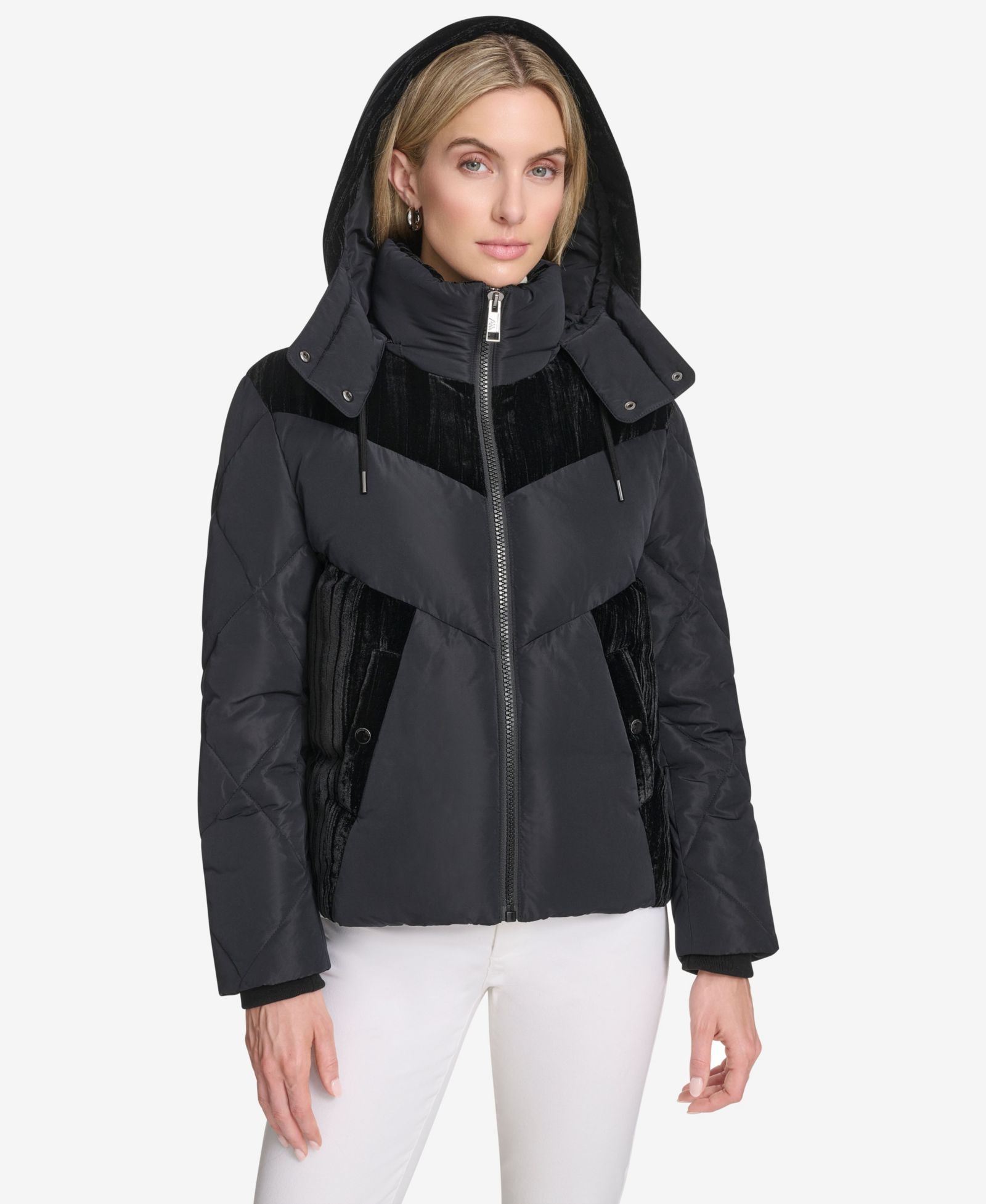 Andrew Marc Women's Tayte Mixed Media Hooded Puffer Jacket