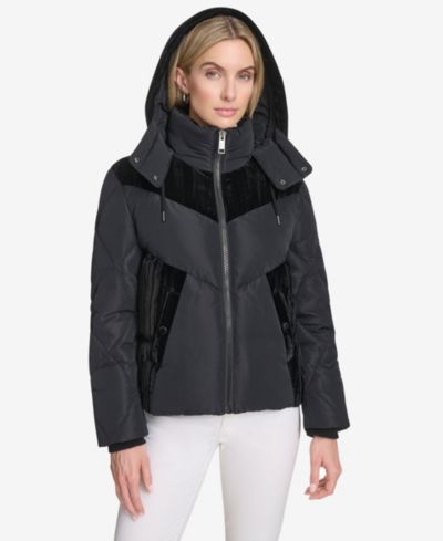 Andrew Marc Women's Tayte Mixed Media Hooded Puffer Jacket