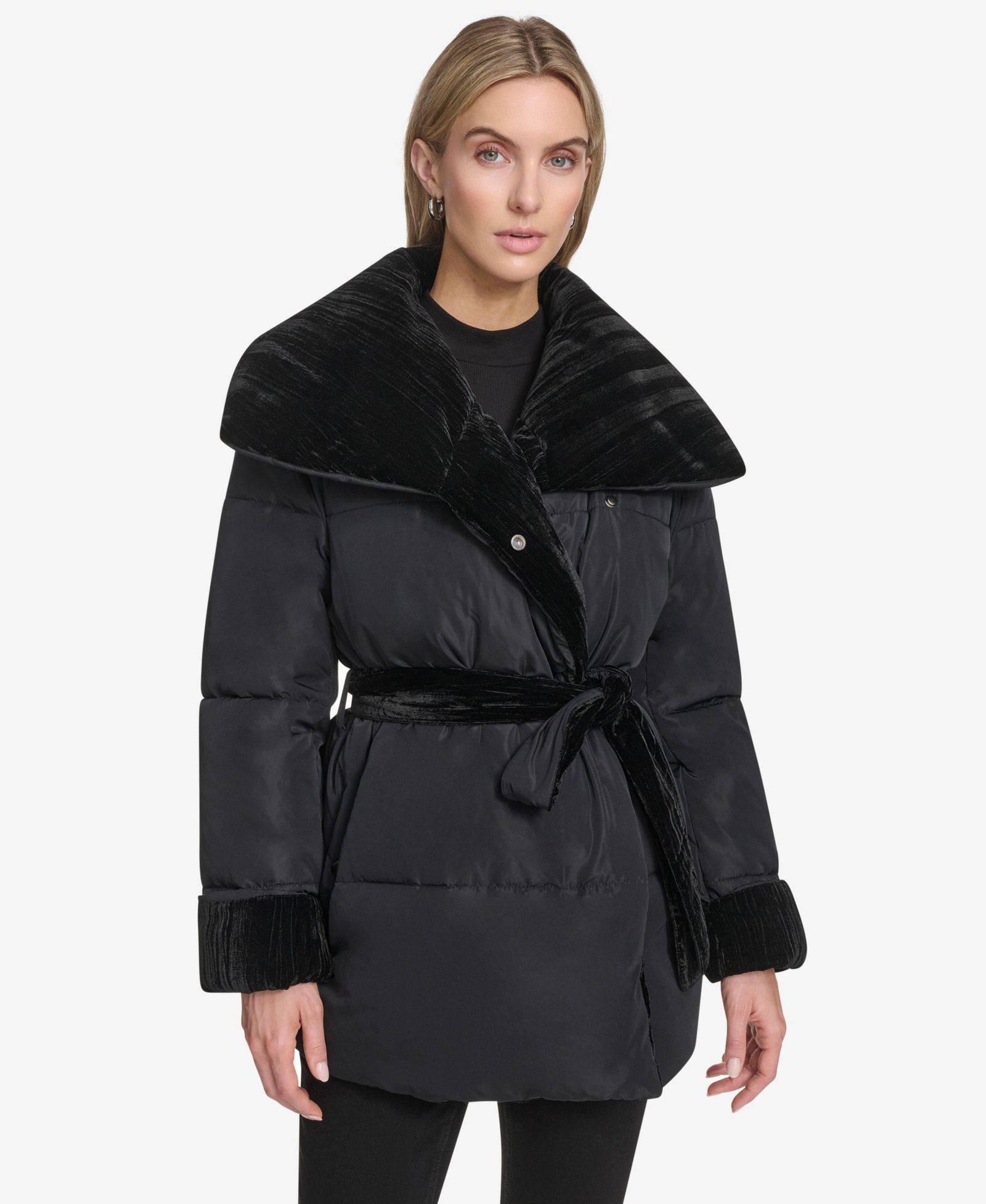 Andrew Marc Women's Emerson Mixed Media Belted Wrap Coat