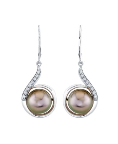 Серьги с таитянской жемчугом (10mm) и бриллиантами (1/6 ct. t.w.) в стерлинговом серебре