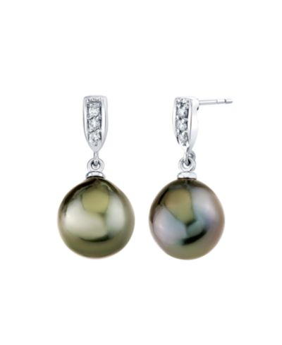 Серьги Macy's Cultured Tahitian Pearl (9mm) & Diamond Accent в 14k White Gold