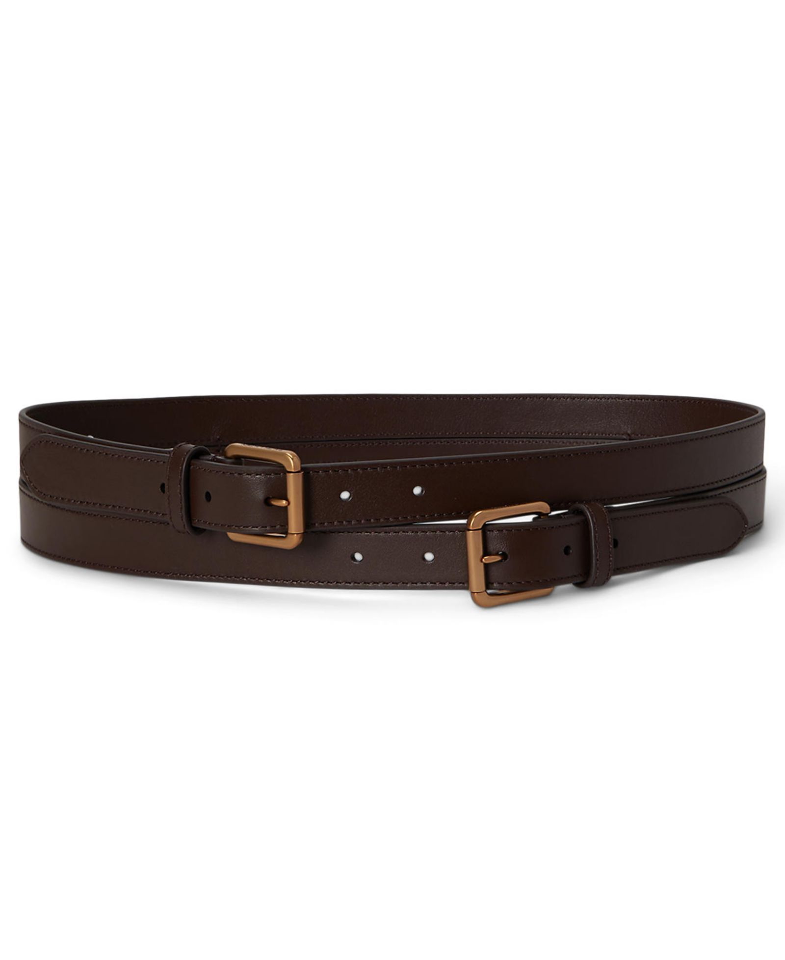 Lauren Ralph Lauren Women's Leather Double-Buckle Stacked Wide Belt