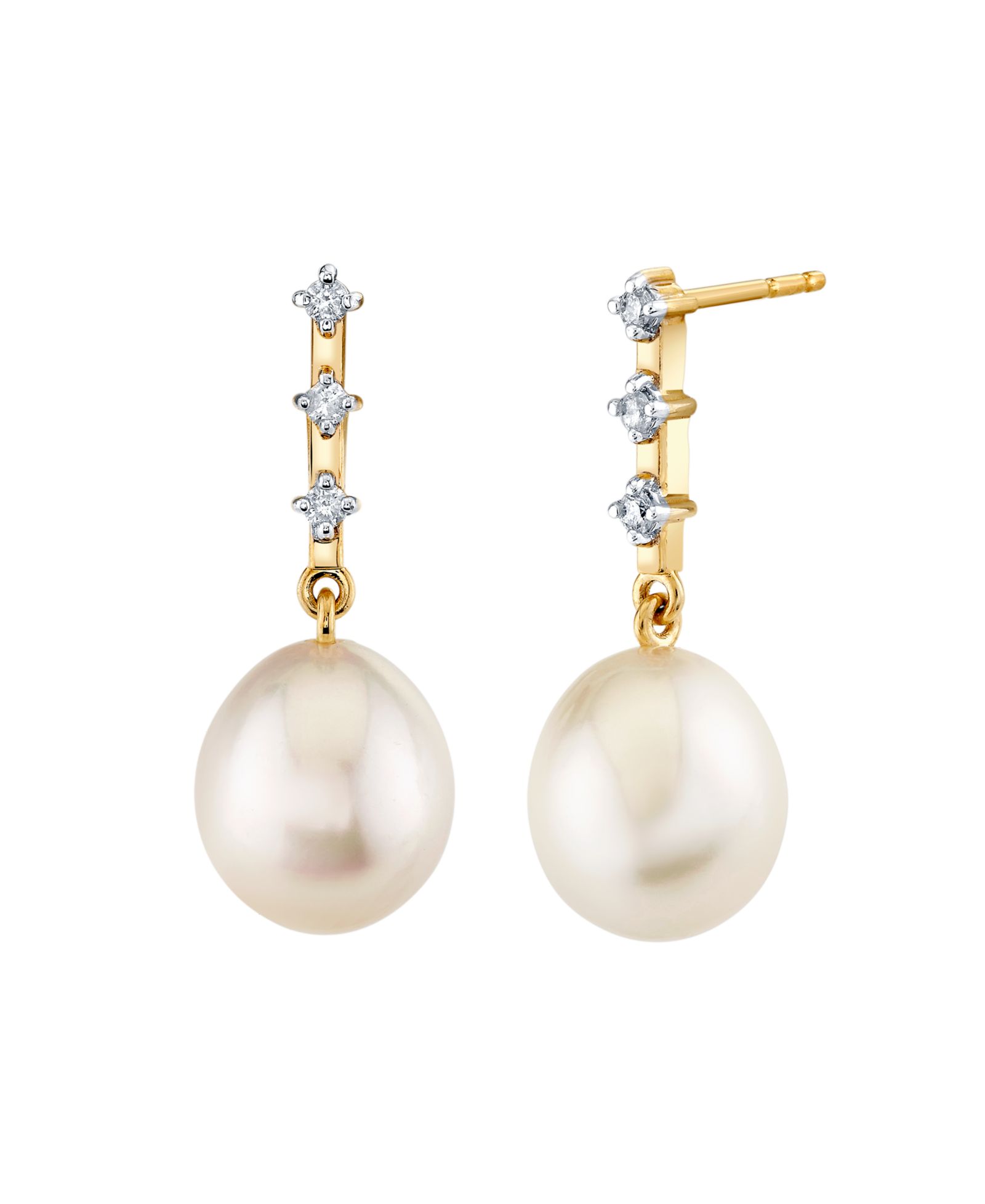 Серьги-подвески Macy's Cultured Fresh Water Pearl (9mm) & Diamond (1/10 ct. t.w.) в 10k Yellow Gold
