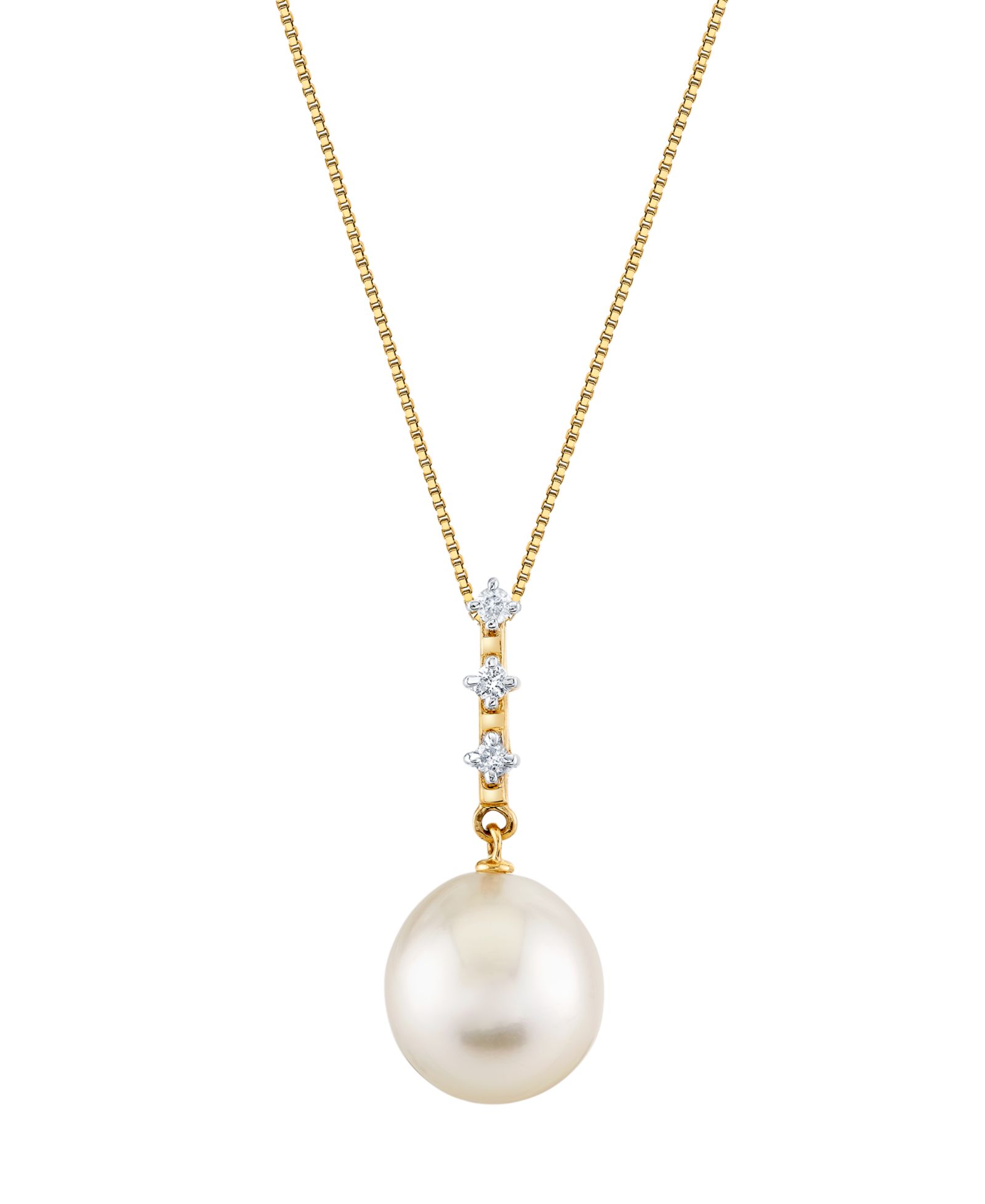Macy's Cultured Fresh Water Pearl (11mm) & Diamond Accent Pendant Necklace in 10k Yellow Gold