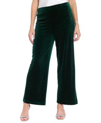 Muse Women's Clean Waistline Velvet Wide-Leg Stud-Embellished Pants