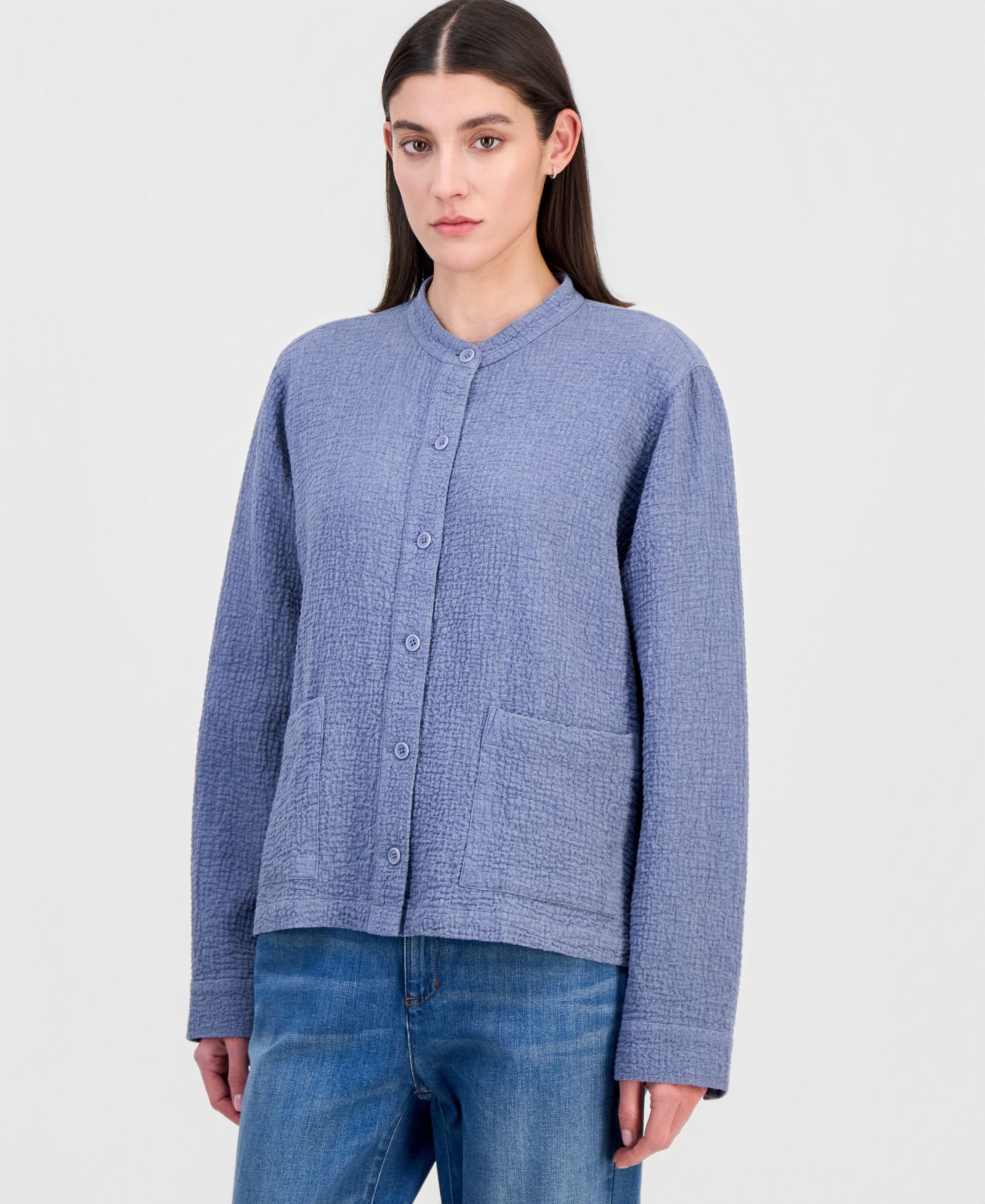 Женская рубашка Eileen Fisher с воротником-стойкой из смесового хлопка