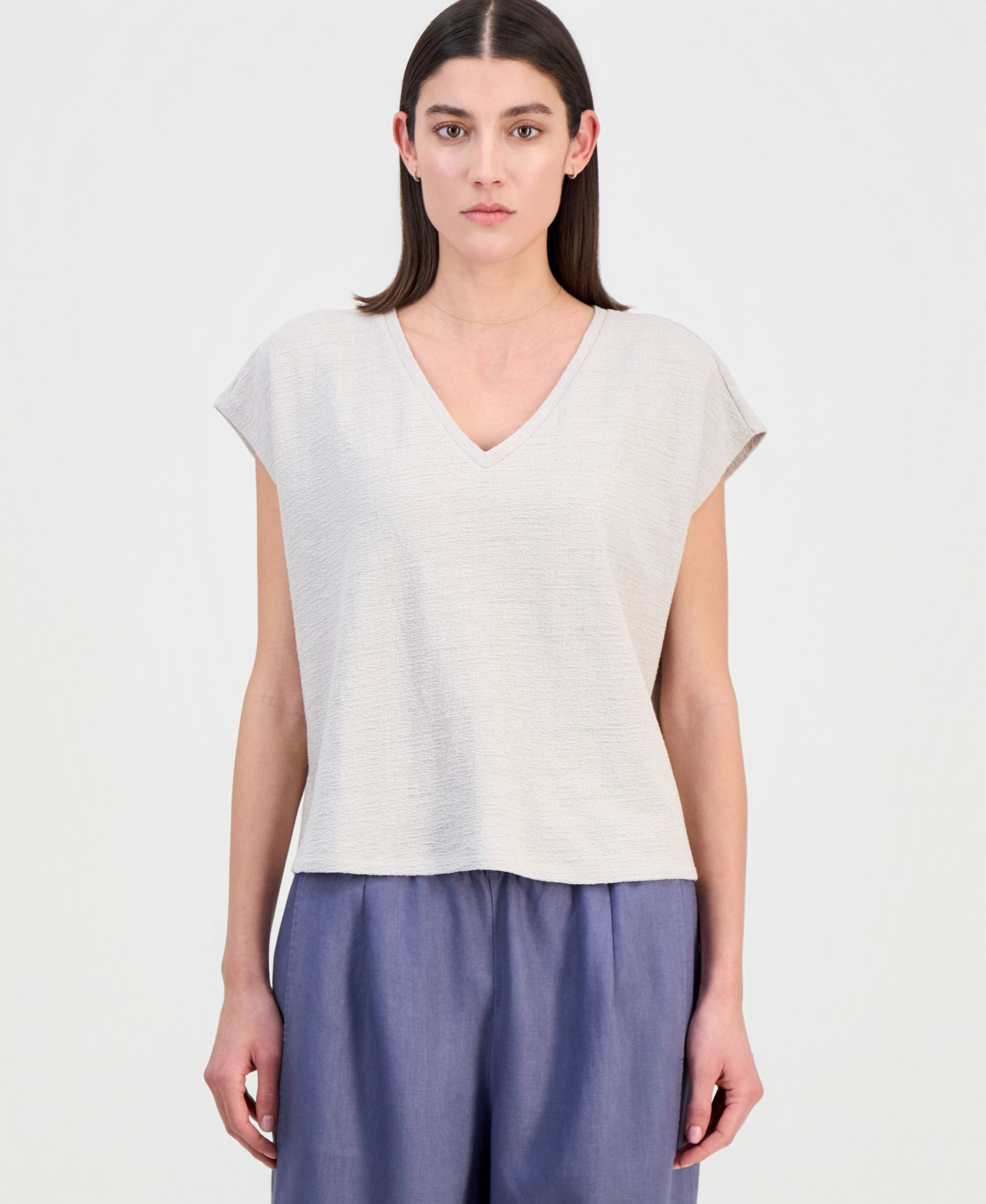 Eileen Fisher Women's Cotton Jacquard V-Neck Top