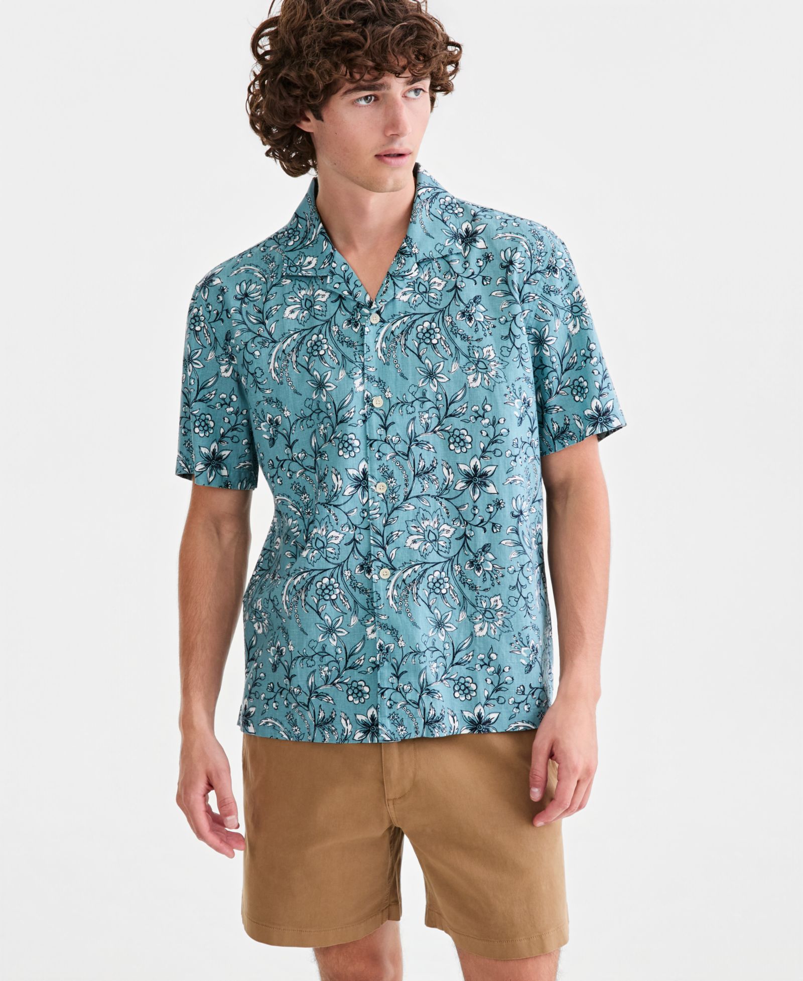 Sun + Stone Men's Linen Blend Floral-Print Camp Shirt, Macy's Exclusive