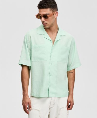 Mode of One Men's Boxy-Fit Short-Sleeve Linen Shirt, Macy's Exclusive