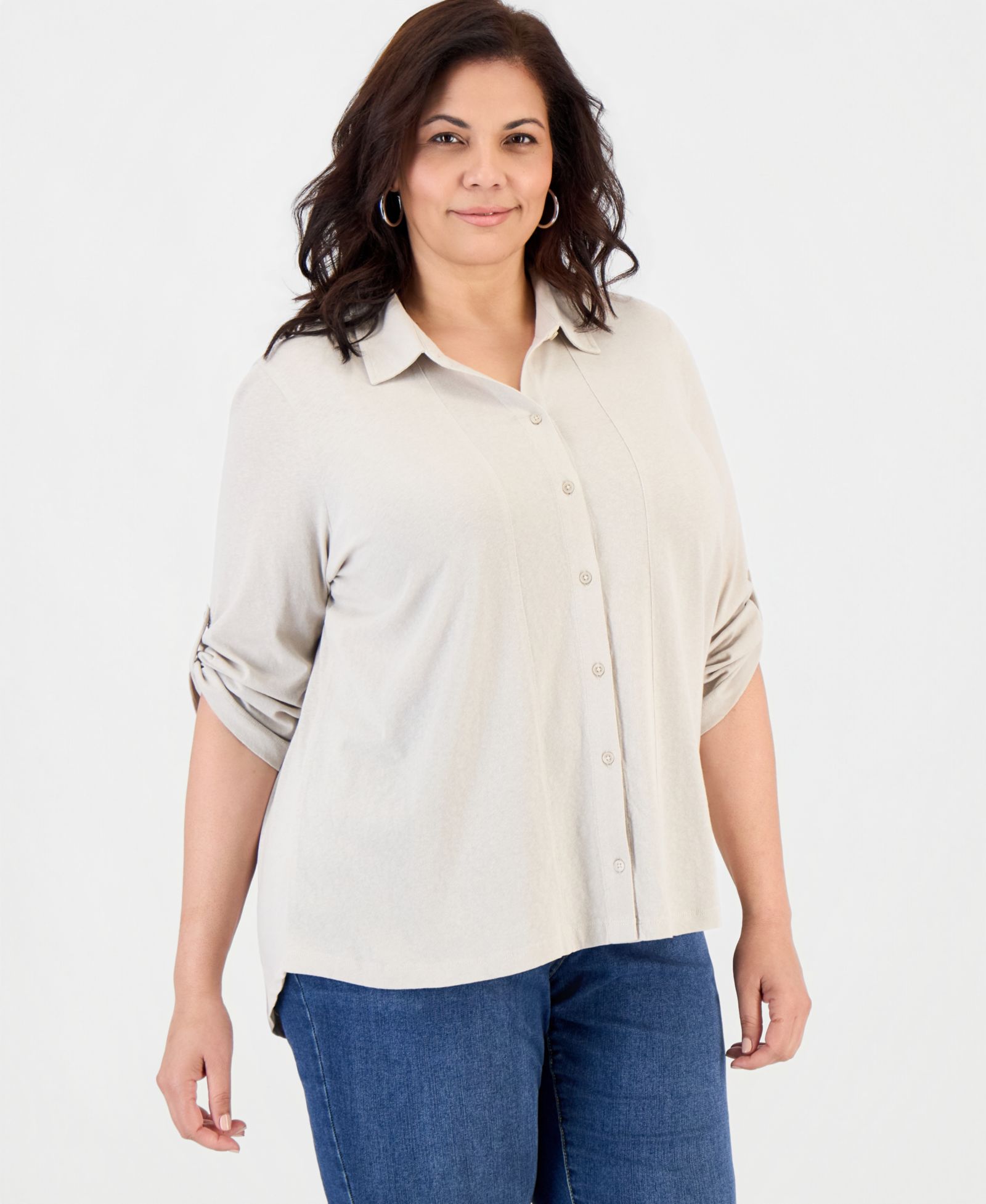 Рубашка Style & Co Plus Size Button-Front Collar Roll-Tab
