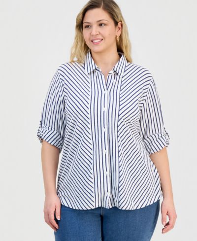 Style & Co Plus Size полосатая трикотажная рубашка на пуговицах