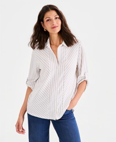 Style & Co Women's Striped Knit Button-Front Shirt, Macy's Exclusive
