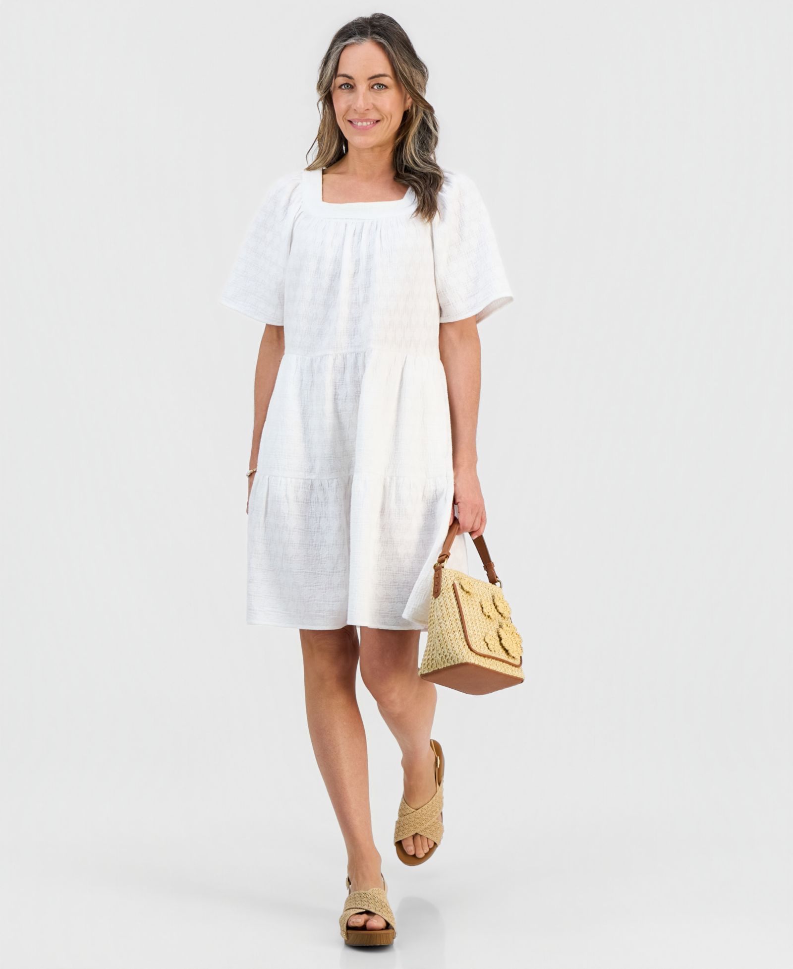 Style & Co Petite Cotton Embroidered Square-Neck Dress, Macy's Exclusive