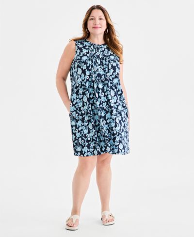 Style & Co Plus Size Printed Sleeveless Knit Pintuck Dress, Macy's Exclusive