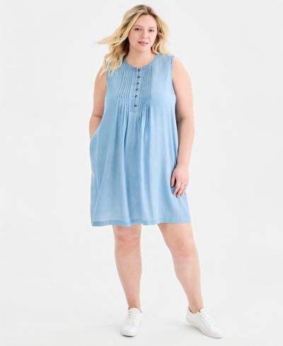 Style & Co Plus Size Chambray Sleeveless Pintuck Dress, Macy's Exclusive