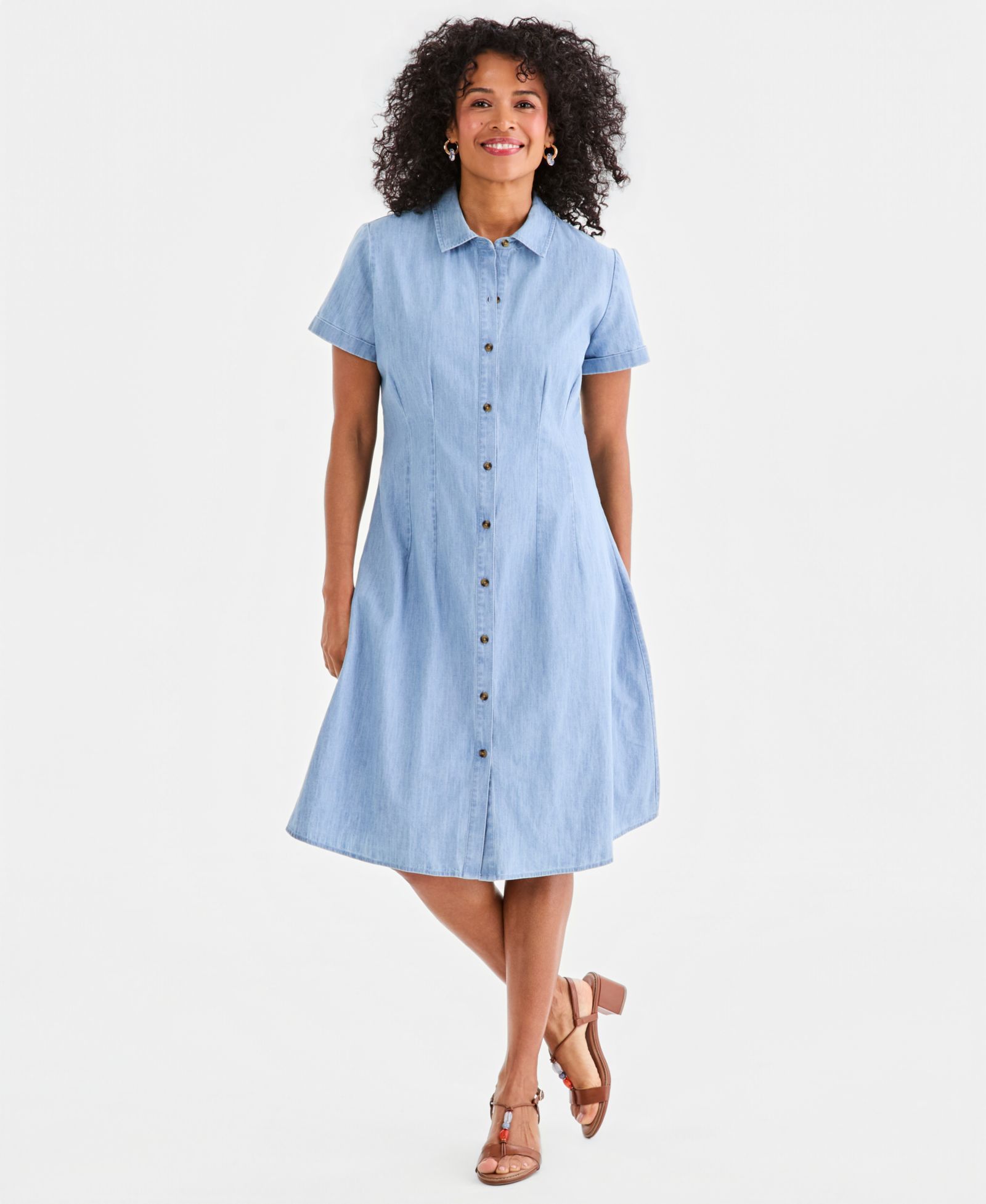 Style & Co Women's Cotton Chambray Short-Sleeve Shirt-dress, Macy's Exclusive