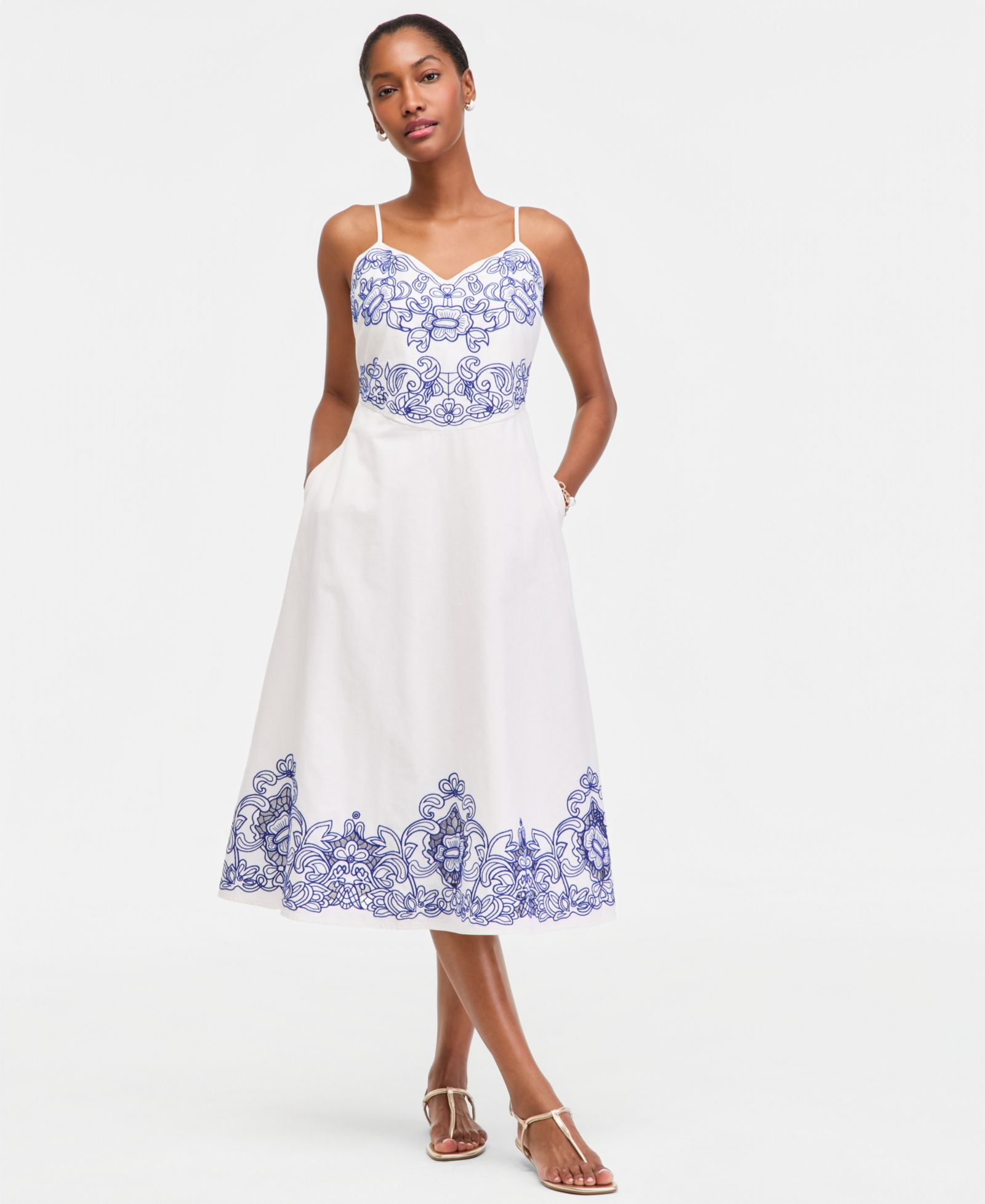 On 34th Women's Linen Blend Solid Cutwork Tank Midi Dress, Macy's Exclusive