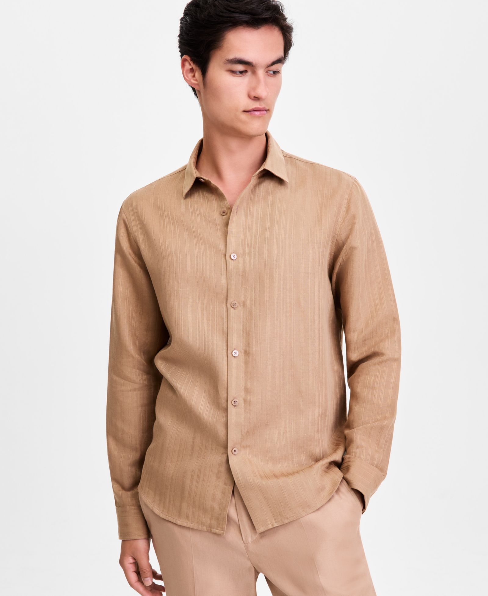 Мужская рубашка Alfani Long-Sleeve Linen-Blend Stripe Dobby