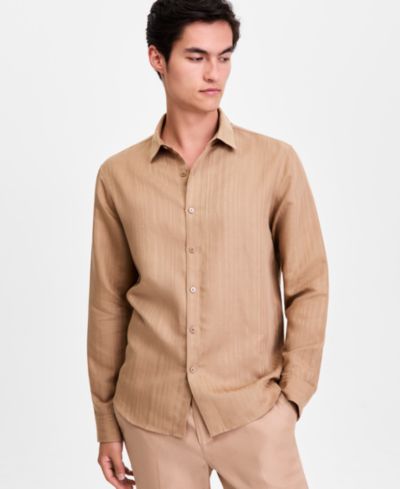 Мужская рубашка Alfani Long-Sleeve Linen-Blend Stripe Dobby