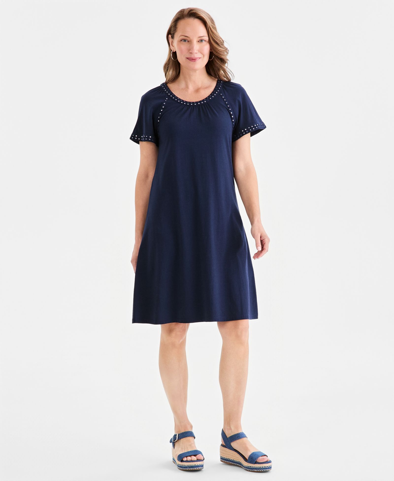 Женское платье Style & Co Petite Mirror-Trim Raglan-Sleeve Swing