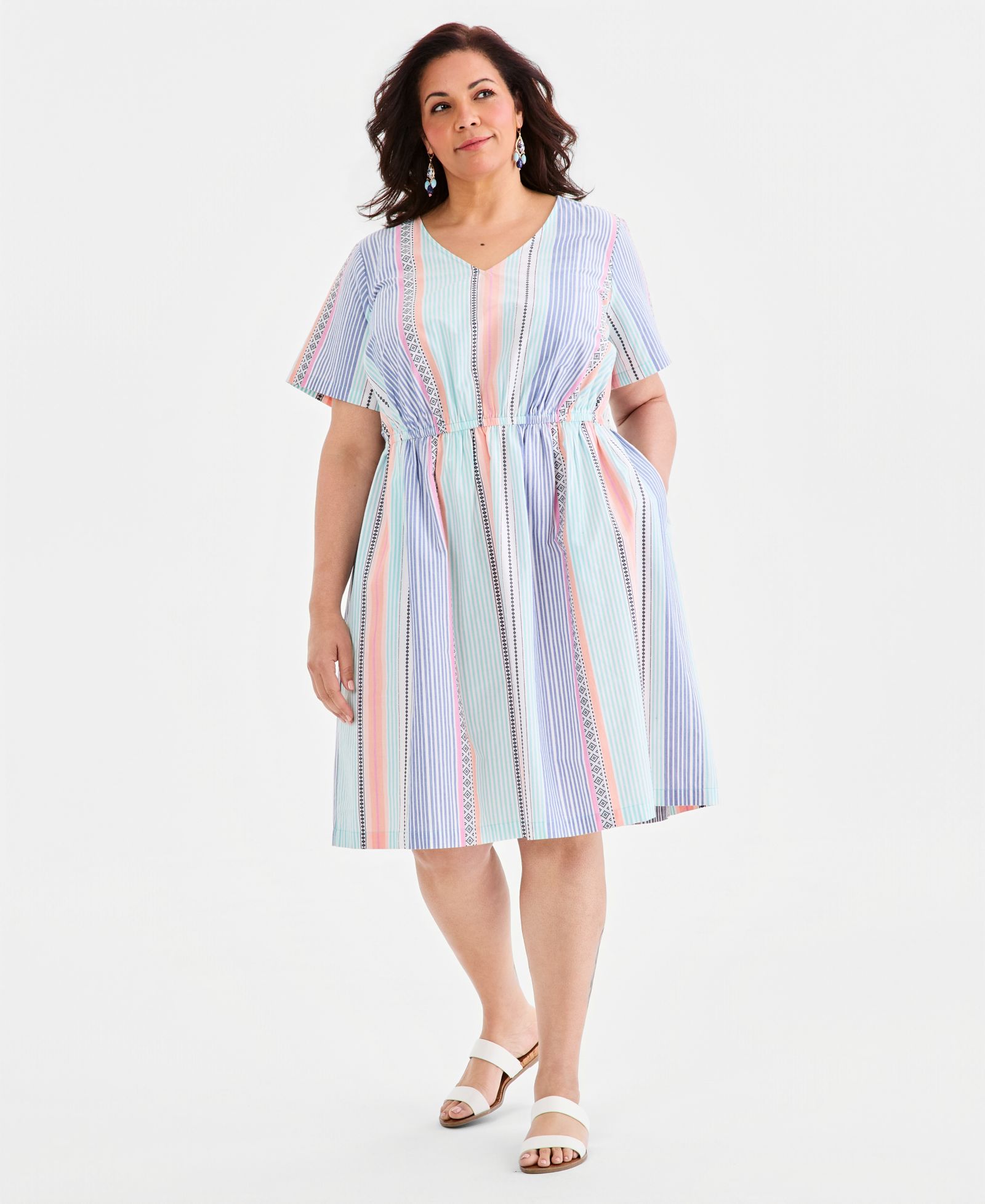 Style & Co Plus Size Printed Cotton V-Neck Dress, Macy's Exclusive